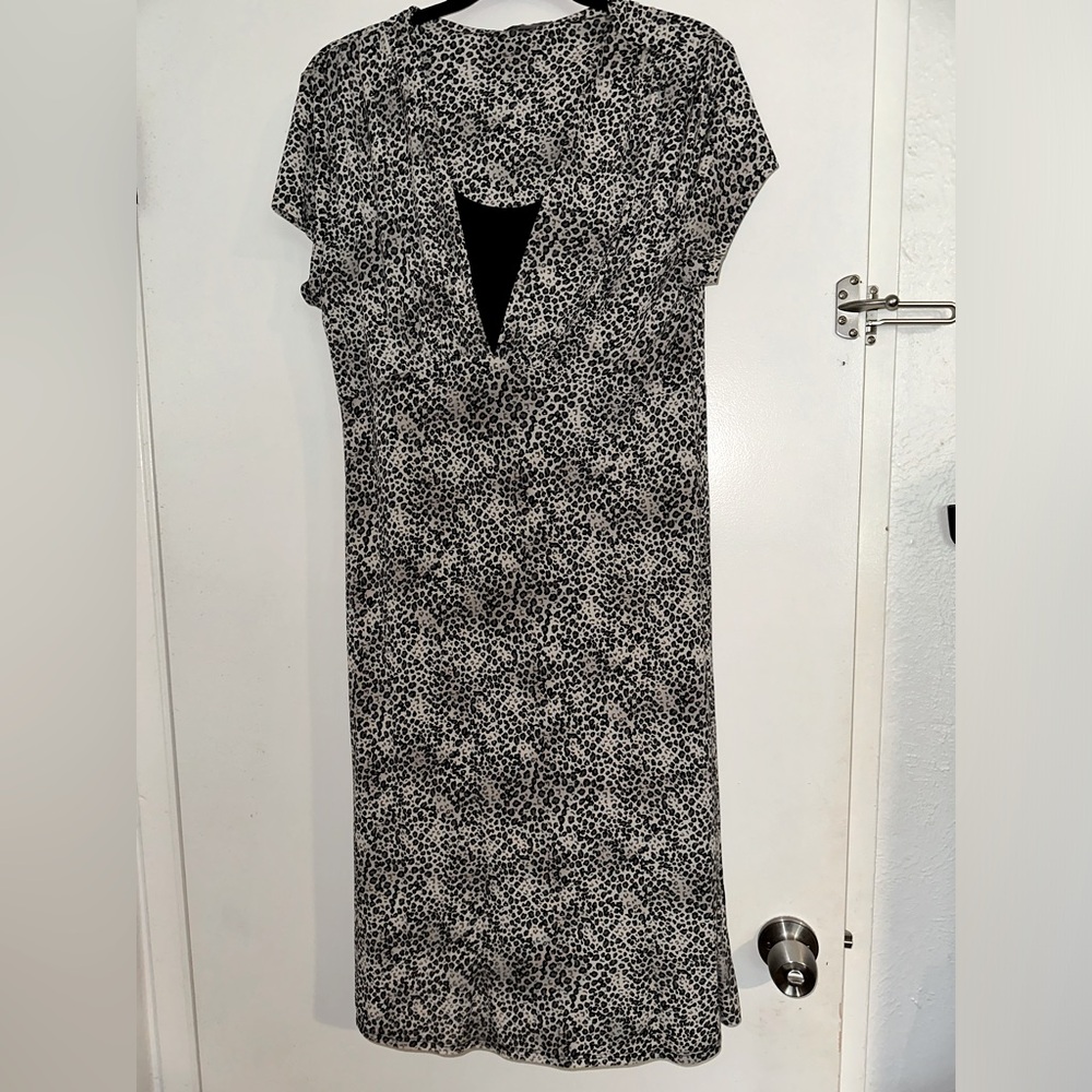 Black and gray cheetah print polyester/spandex swing dress